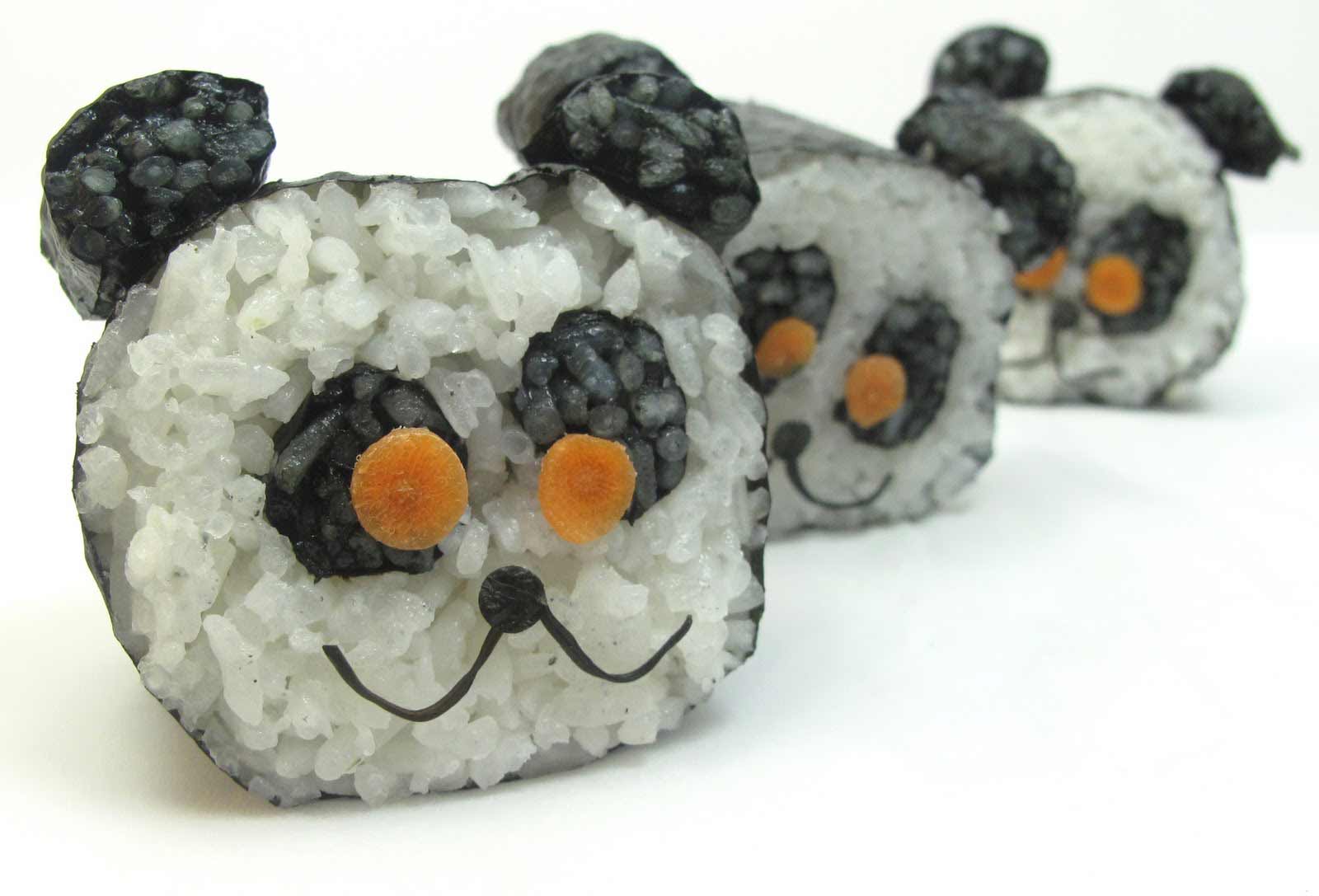 Sushi cute panda, riz, nori, carotte
