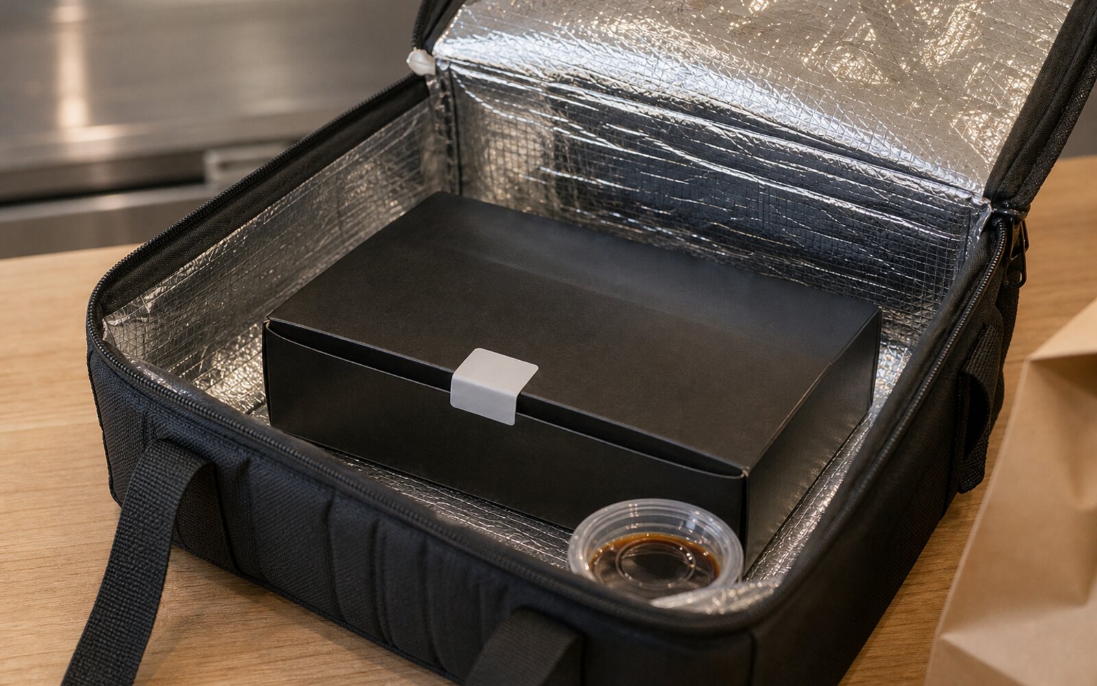 Sac de livraison isotherme avec commande de sushis et heure de retrait