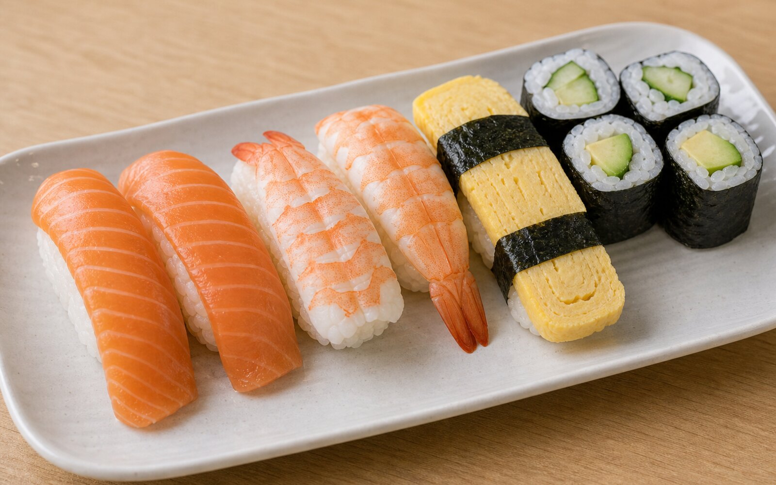 Nigiri au saumon cru comparé à des sushis cuits et végétariens